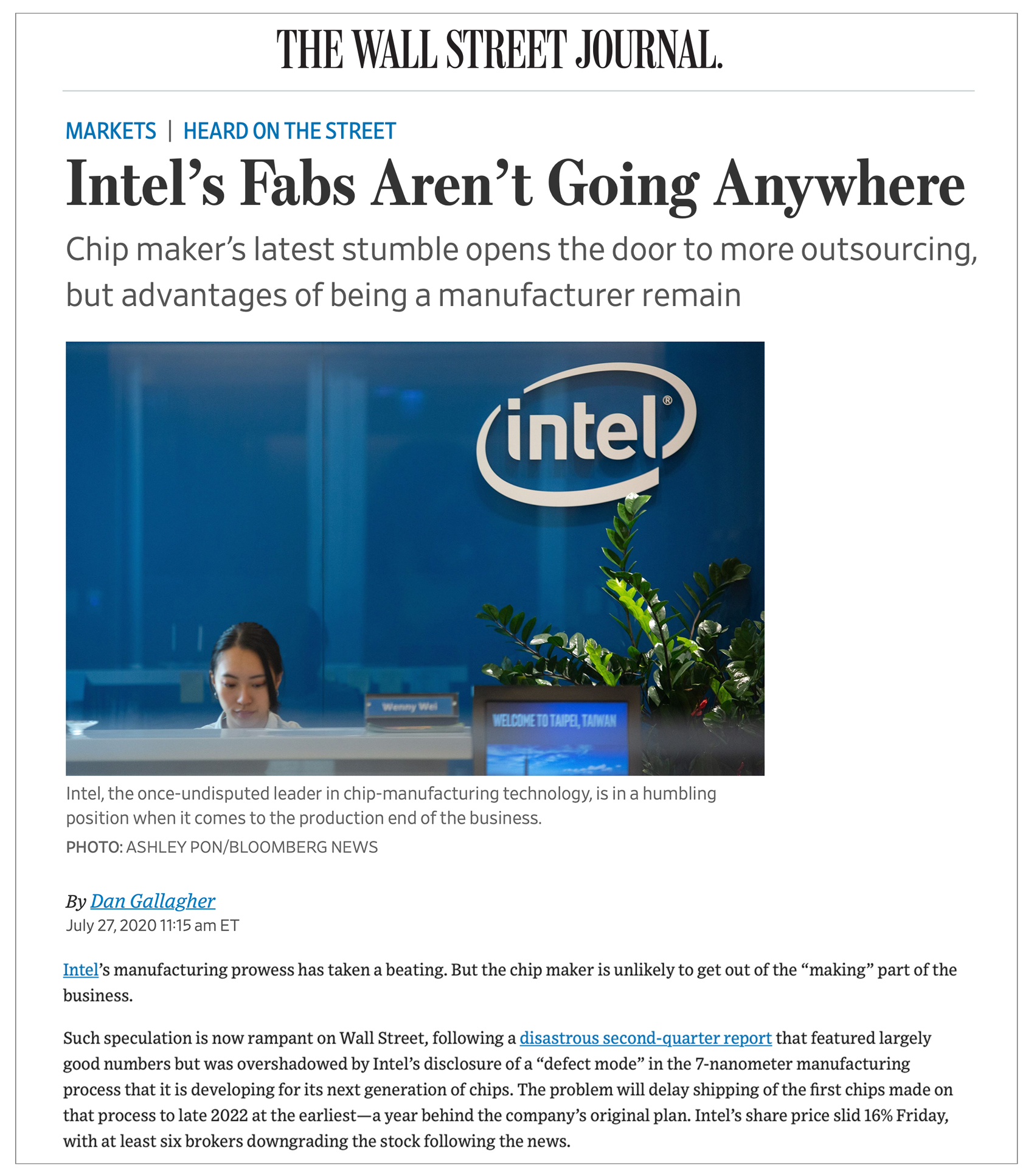 Intel fabs Wall Street Journal article