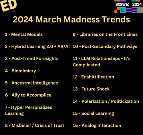 SXSW EDU March Madness of Learning Trends LIVE SXSW EDU March Madness of Learning Trends LIVE